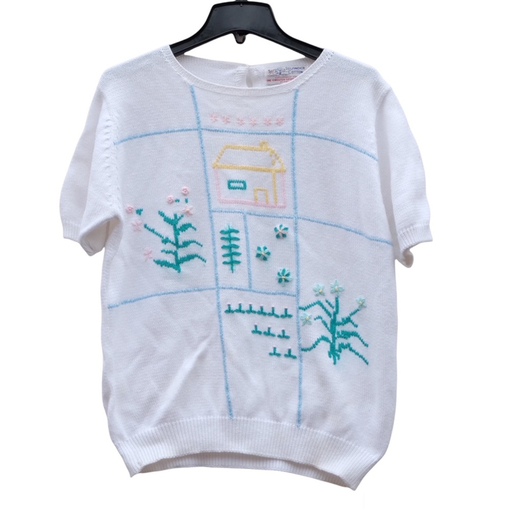 Islander Cotton True VTG Knit Embroidered Cozy Crewneck Cute Sweater Top EUC L